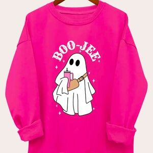 Ghost Print Sweatshirt, Long Sleeve Crew Neck Casual Sweatshirt For Fall